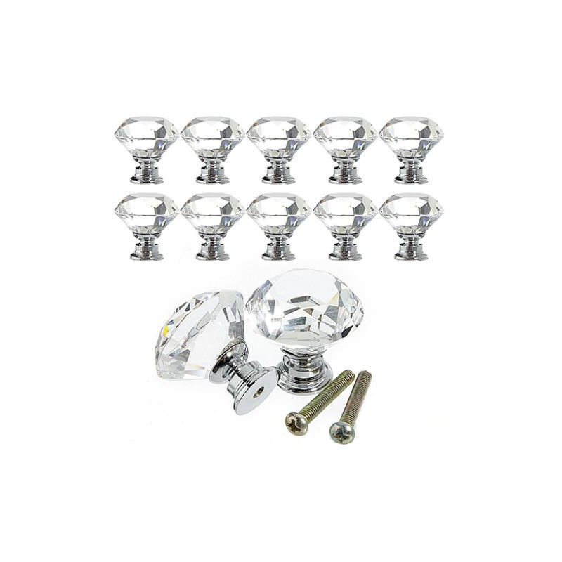 10 Pieces Glass Cupboard Knobs Crystal Diamond Shape Pull Handle for Drawers Dresser Wardrobe Kitchen V1237-ZY-528-262
