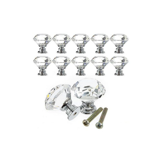 10 Pieces Glass Cupboard Knobs Crystal Diamond Shape Pull Handle for Drawers Dresser Wardrobe Kitchen V1237-ZY-528-262