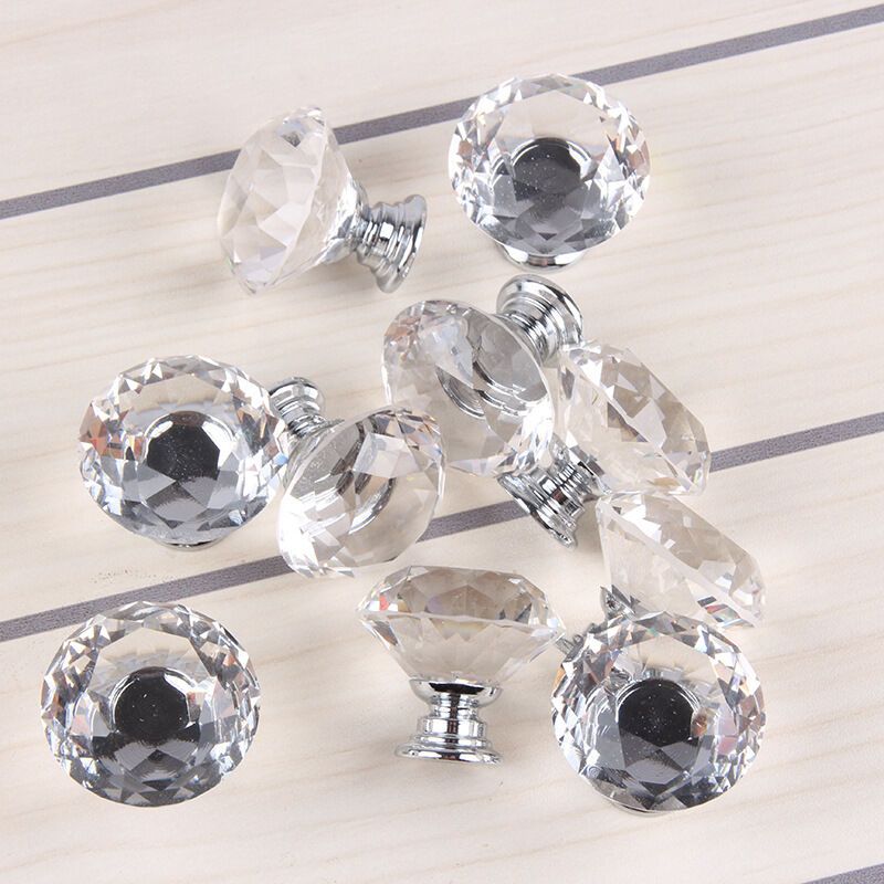 10 Pieces Glass Cupboard Knobs Crystal Diamond Shape Pull Handle for Drawers Dresser Wardrobe Kitchen V1237-ZY-528-262