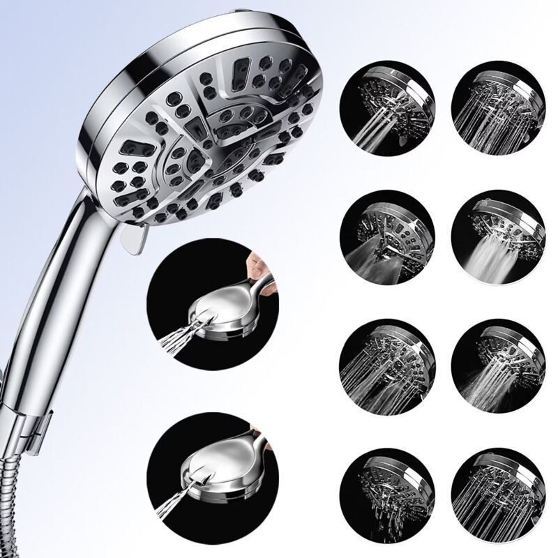 High Pressure Handheld Shower Head with 8 Spray Settings and 2 Spray Modes with Stainless Steel Hose, 1.5m V1237-ZY-528-272