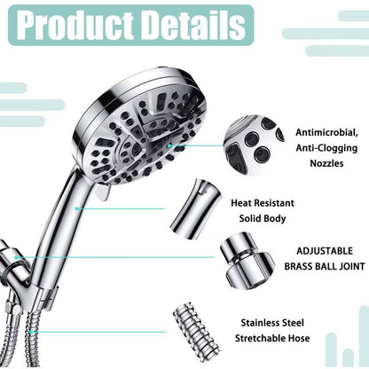 High Pressure Handheld Shower Head with 8 Spray Settings and 2 Spray Modes with Stainless Steel Hose, 1.5m V1237-ZY-528-272