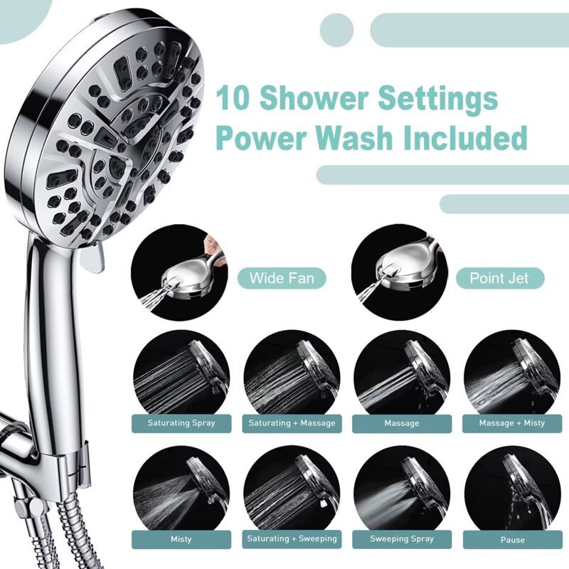 High Pressure Handheld Shower Head with 8 Spray Settings and 2 Spray Modes with Stainless Steel Hose, 1.5m V1237-ZY-528-272