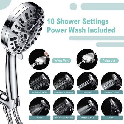 High Pressure Handheld Shower Head with 8 Spray Settings and 2 Spray Modes with Stainless Steel Hose, 1.5m V1237-ZY-528-272