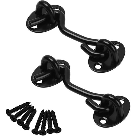 2 Pieces Cabin Hook Eye Door Latch Stainless Steel with 3 Inch Screws for Shed Door Garage Doors Black V1237-ZY-528-274