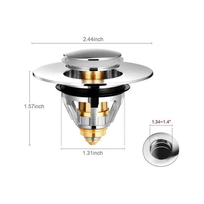 2 Pieces Universal Pop Up Sink Drain, Anti Blocked Drain Filter, Stainless Steel and Pure Copper Bathtub V1237-ZY-528-279