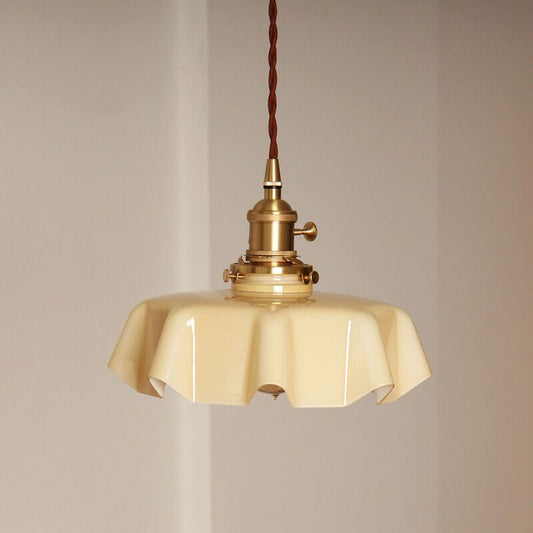 Retro French Cream Glass Ceiling Light Cream Yellow, E27 6W, Diameter, 220mm V1237-ZY-528-286