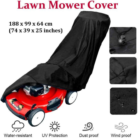 Waterproof Lawn Mower Cover 190T with Drawstring and Storage Bag Anti UV Dustproof, 187.96 x 99 x 63.5cm V1237-ZY-528-298