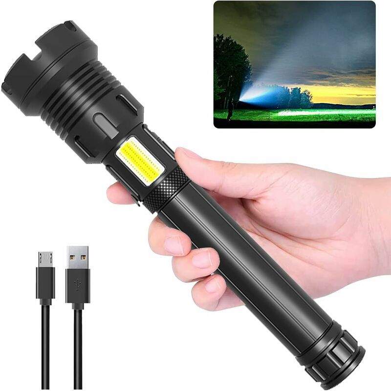 LED Tactical Flashlight 90000 Lumens COB USB Rechargeable IP65 Waterproof with 10000mAh Battery V1237-ZY-528-303