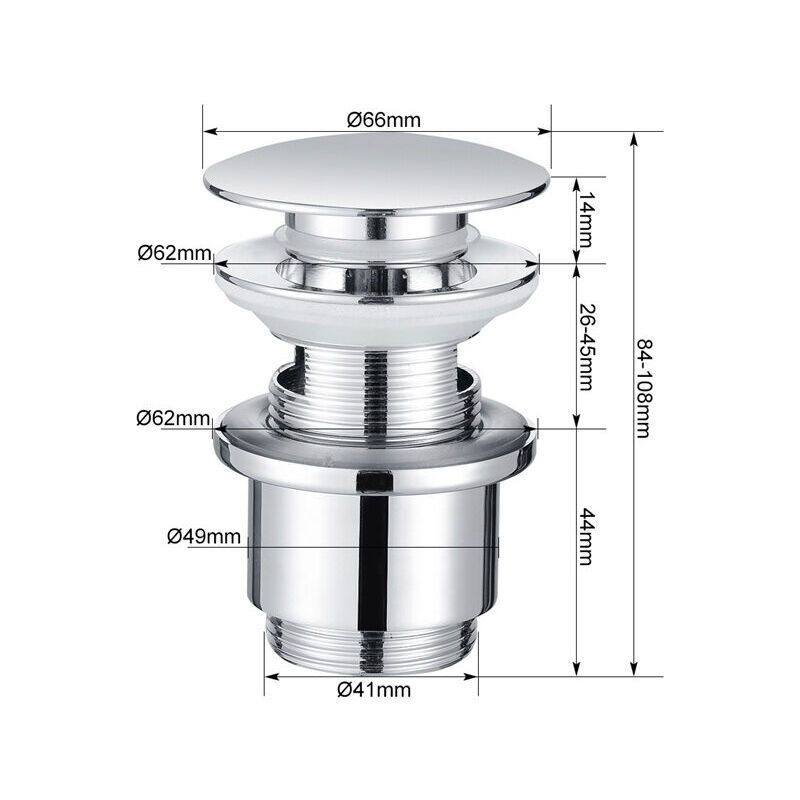 Chrome Copper Pop Up Sink Drain with Universal Automatic Overflow Large Drainage V1237-ZY-528-312
