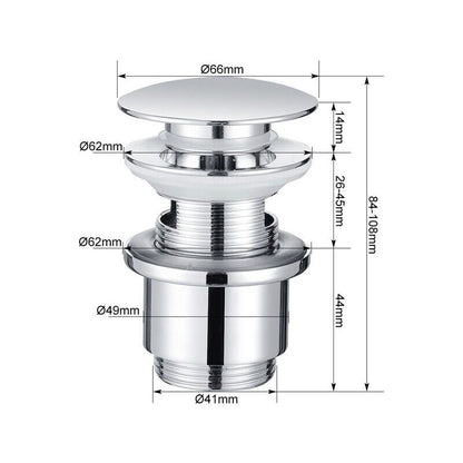 Chrome Copper Pop Up Sink Drain with Universal Automatic Overflow Large Drainage V1237-ZY-528-312