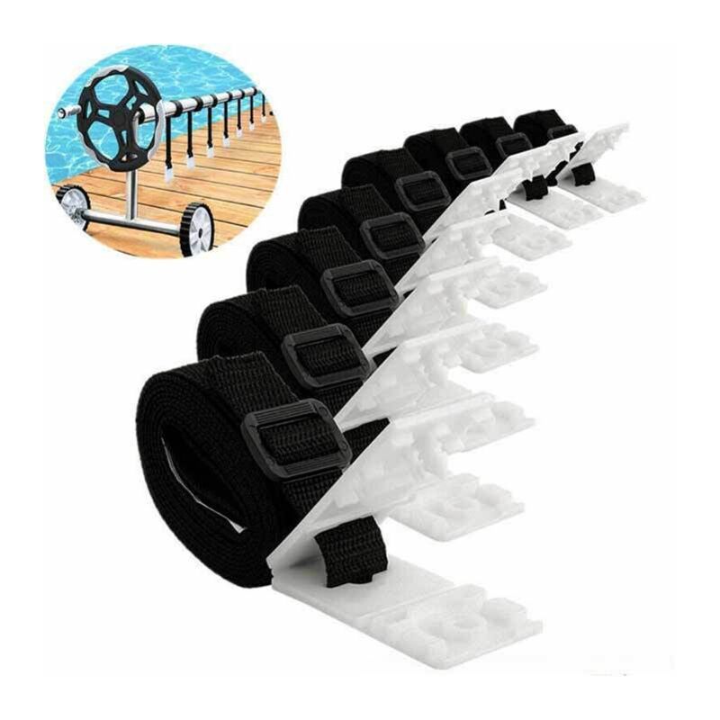 8 Pack Swimming Pool Solar Cover Fixing Kit, Nylon Adhesive Straps Fixing Plates Buckles for Solar Cover V1237-ZY-528-318