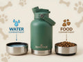 Pawstock 3-in-1 Insulated Dog Water Bottle with Dual Bowls - 1L Stainless Steel Travel Bottle-Rainforest Green V1242-HD-16-008
