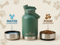 Pawstock 3-in-1 Insulated Dog Water Bottle with Dual Bowls - 1L Stainless Steel Travel Bottle-Rainforest Green V1242-HD-16-008