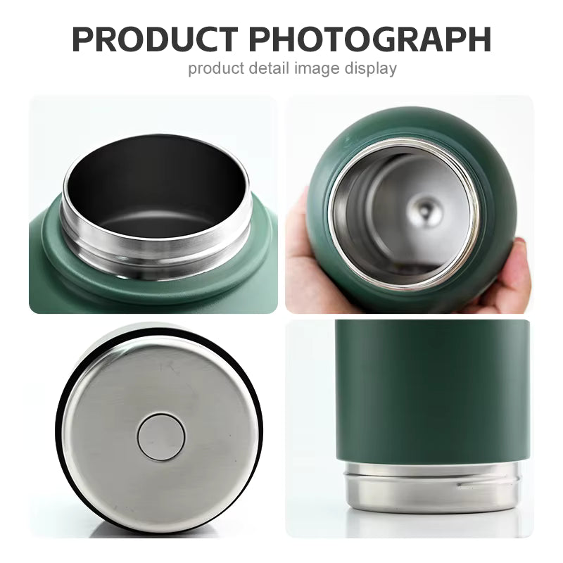 Pawstock 3-in-1 Insulated Dog Water Bottle with Dual Bowls - 1L Stainless Steel Travel Bottle-Rainforest Green V1242-HD-16-008