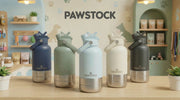 Pawstock 3-in-1 Insulated Dog Water Bottle with Dual Bowls - 1L Stainless Steel Travel Bottle-Rainforest Green V1242-HD-16-008