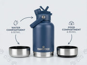 Pawstock 3-in-1 Insulated Dog Water Bottle with Dual Bowls - 1L Stainless Steel Travel Bottle - Navy V1242-PAW1361N