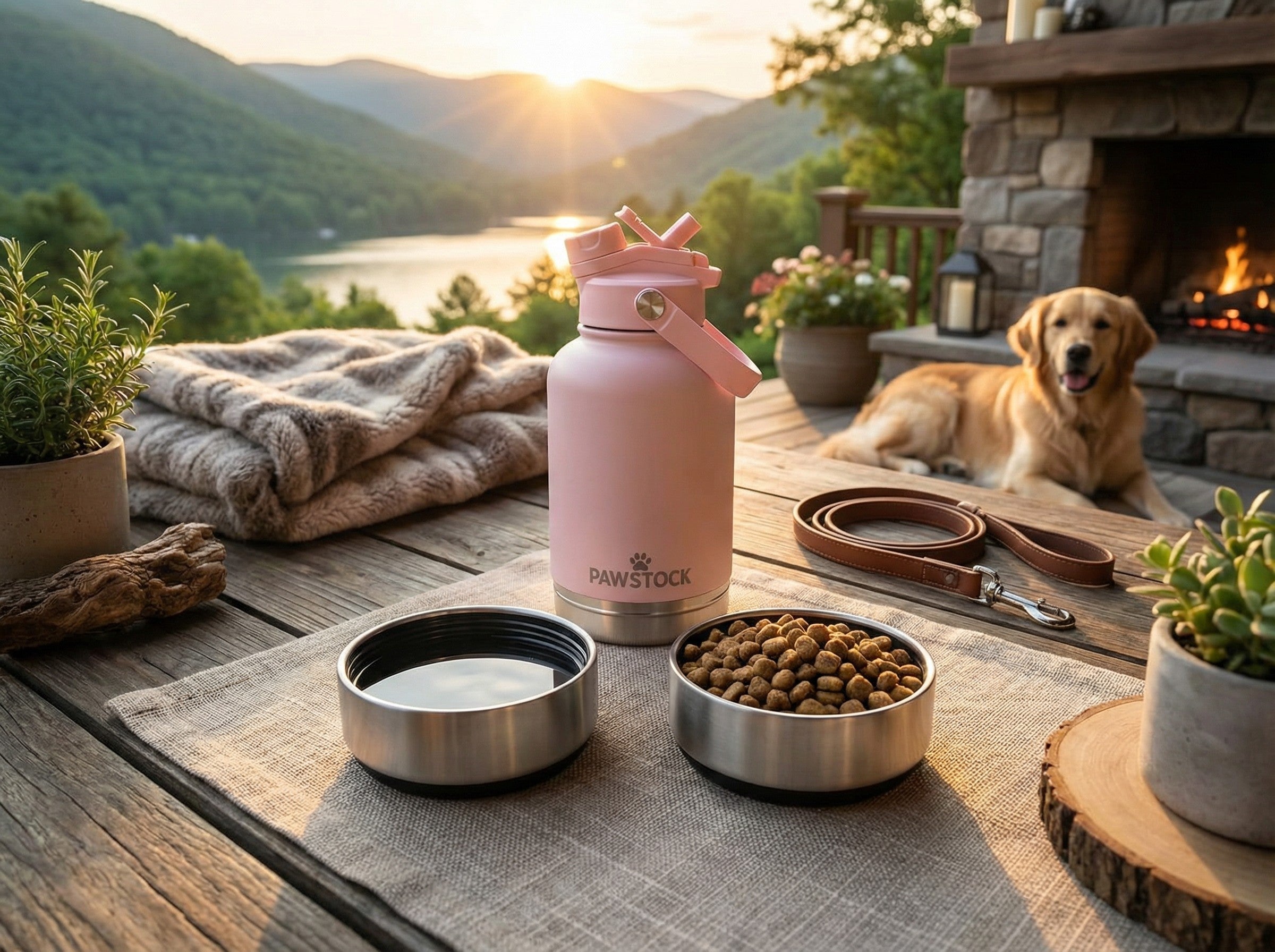 Pawstock 3-in-1 Insulated Dog Water Bottle with Dual Bowls - 1L Stainless Steel Travel Bottle - Gray V1242-PAWS1361G