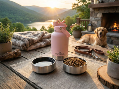 Pawstock 3-in-1 Insulated Dog Water Bottle with Dual Bowls - 1L Stainless Steel Travel Bottle - Gray V1242-PAWS1361G