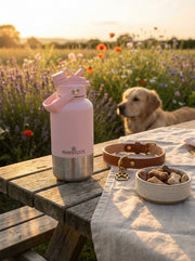 Pawstock 3-in-1 Insulated Dog Water Bottle with Dual Bowls - 1L Stainless Steel Travel Bottle - Gray V1242-PAWS1361G