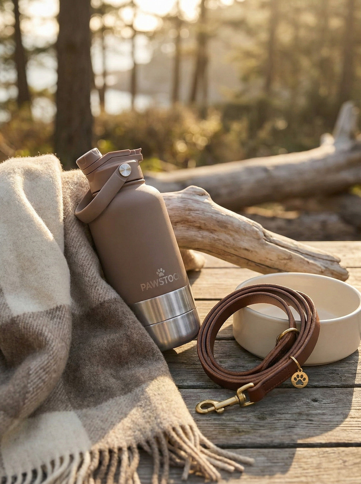 Pawstock 3-in-1 Insulated Dog Water Bottle with Dual Bowls - 1L Stainless Steel Travel Bottle - Gray V1242-PAWS1361G