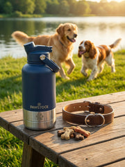 Pawstock 3-in-1 Insulated Dog Water Bottle with Dual Bowls - 1L Stainless Steel Travel Bottle - Gray V1242-PAWS1361G