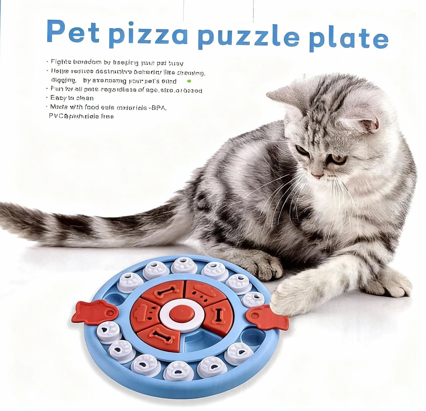 Pizza Puzzle Treat Toy for Dogs & Cats - Interactive Slow Feeder-Blue V1242-PAWSTOCKP4