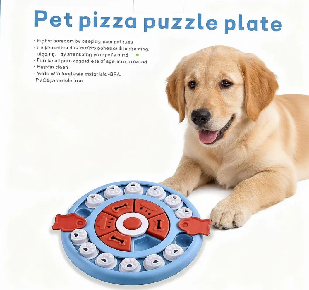 Pizza Puzzle Treat Toy for Dogs & Cats - Interactive Slow Feeder-Blue V1242-PAWSTOCKP4