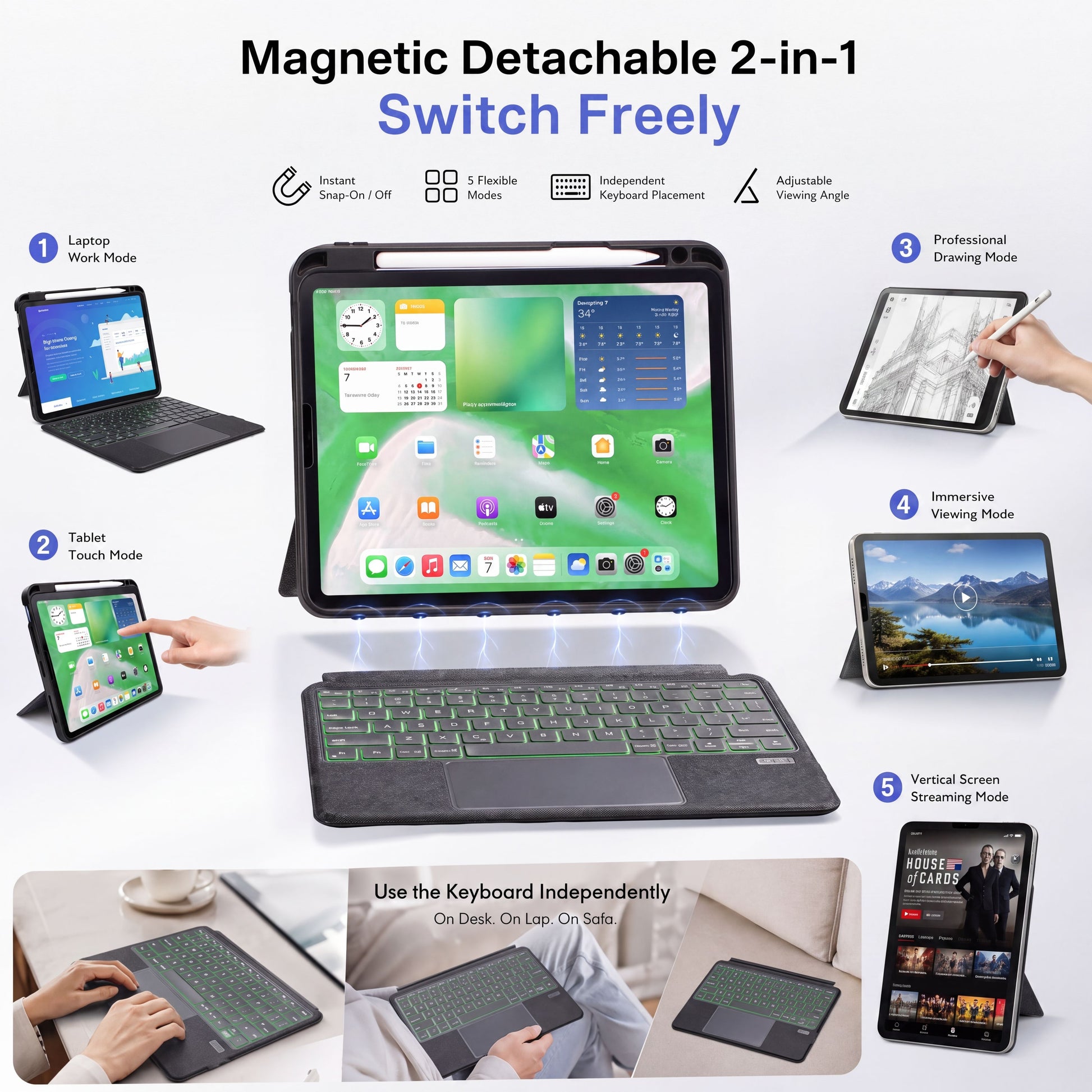 SENYOSON Black iPad Keyboard Case for iPad 7th 8th 9th Generation 10.2 Inch 2019/2020/2021 & iPad Air 3 10.5 V1243-CTAKEYBOARD-IPADCASE102-BLACK