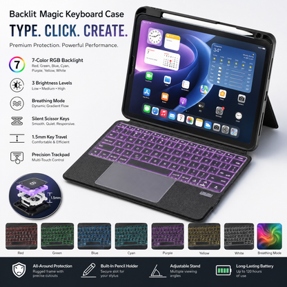 SENYOSON Black iPad Pro Keyboard Case for iPad Pro 12.9 Inch 3rd 4th 5th 6th Gen 2018-2022 & iPad Pro 13 Inch V1243-CTAKEYBOARD-IPADCASE12913-BLACK