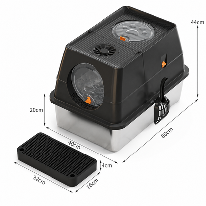 Black Extra Large Stainless Steel Cat Litter Box, Foldable Covered Cat Litter Tray with Round Top & Round V1243-MSPT144-BLACK-L-OO