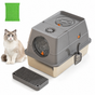 Dark Grey Large Stainless Steel Cat Litter Box, Foldable Covered Cat Litter Tray with Round Top & Round Door, V1243-MSPT144-DARKGARY-M-OO