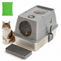 Dark Grey Large Stainless Steel Cat Litter Box, Foldable Covered Cat Litter Tray with Square Top & Square V1243-MSPT144-DRAKGRAY-L-DD