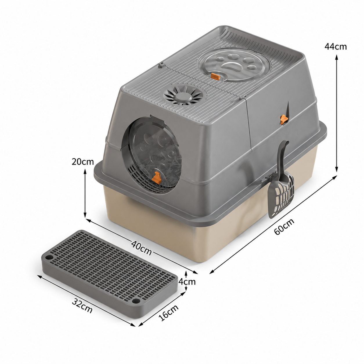 Dark Grey Large Stainless Steel Cat Litter Box, Foldable Covered Cat Litter Tray with Square Top & Square V1243-MSPT144-DRAKGRAY-L-DD