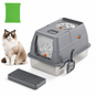 Dark Grey Large Stainless Steel Cat Litter Box, Foldable Covered Cat Litter Tray with Round Top & Square V1243-MSPT144-DRAKGRAY-M-OD