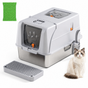 Light Grey Large Stainless Steel Cat Litter Box, Foldable Covered Cat Litter Tray with Square Top & Square V1243-MSPT144-LIGHTGRAY-L-DD