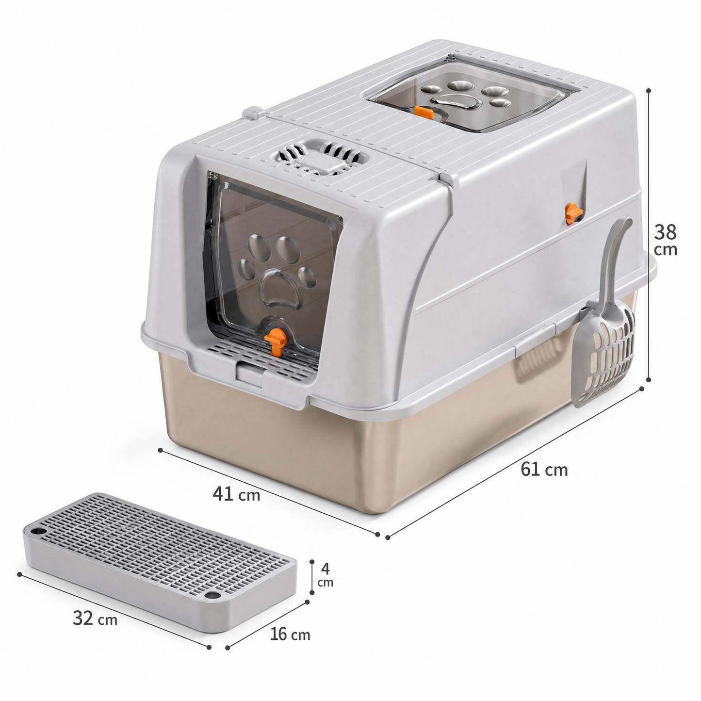 Light Grey Large Stainless Steel Cat Litter Box, Foldable Covered Cat Litter Tray with Square Top & Square V1243-MSPT144-LIGHTGRAY-L-DD
