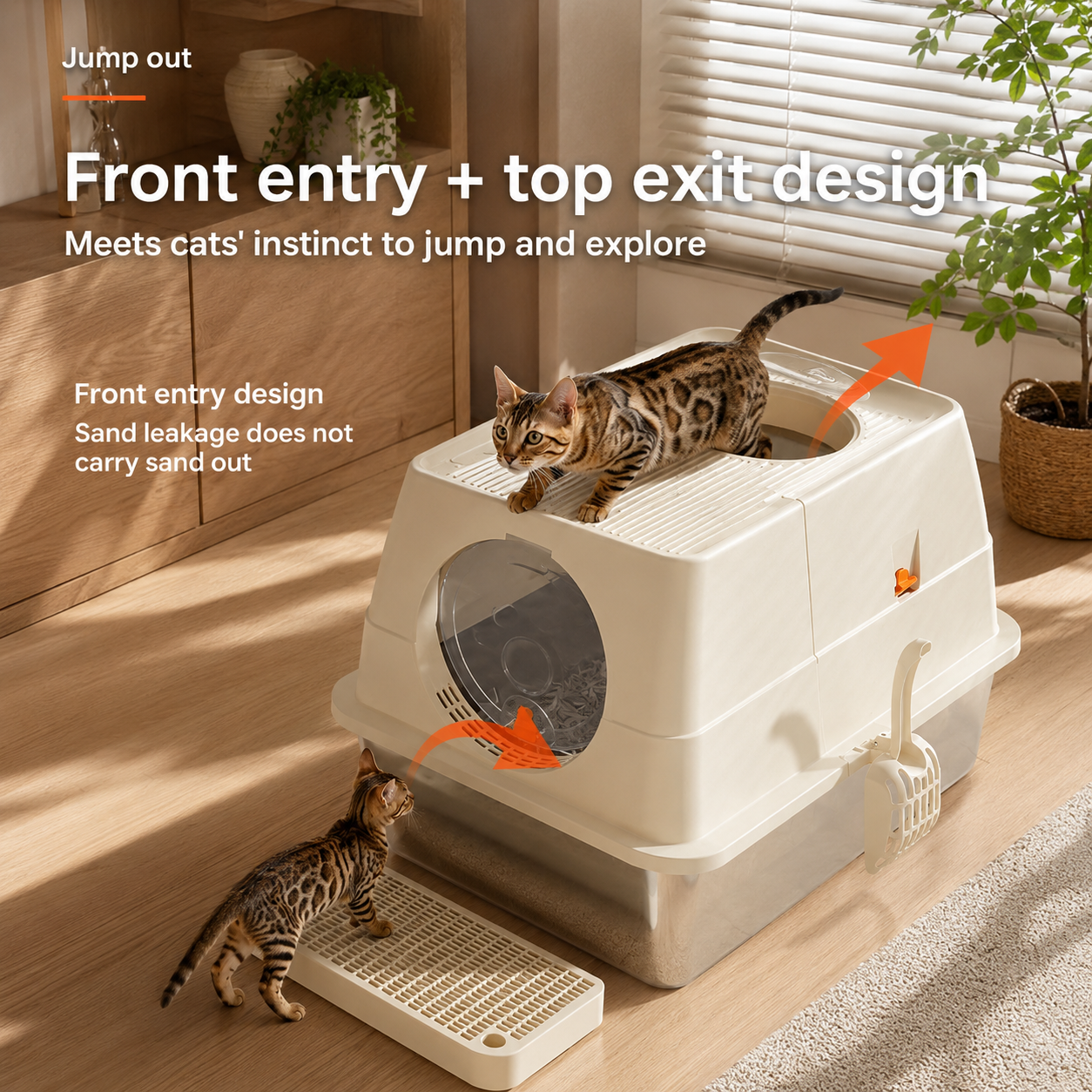 Light Grey Large Stainless Steel Cat Litter Box, Foldable Covered Cat Litter Tray with Square Top & Square V1243-MSPT144-LIGHTGRAY-L-DD