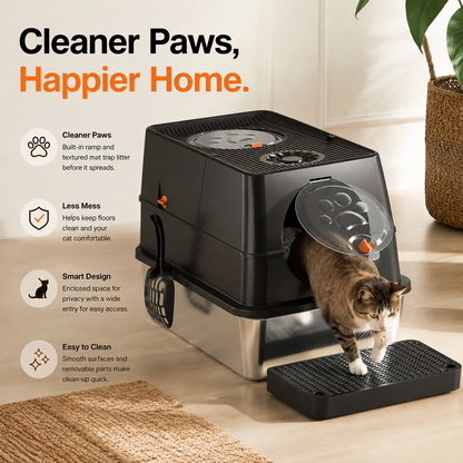 Light Grey Large Stainless Steel Cat Litter Box, Foldable Covered Cat Litter Tray with Square Top & Square V1243-MSPT144-LIGHTGRAY-L-DD