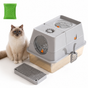 Light Grey Large Stainless Steel Cat Litter Box, Foldable Covered Cat Litter Tray with Round Top & Round V1243-MSPT144-LIGHTGRAY-M-OO