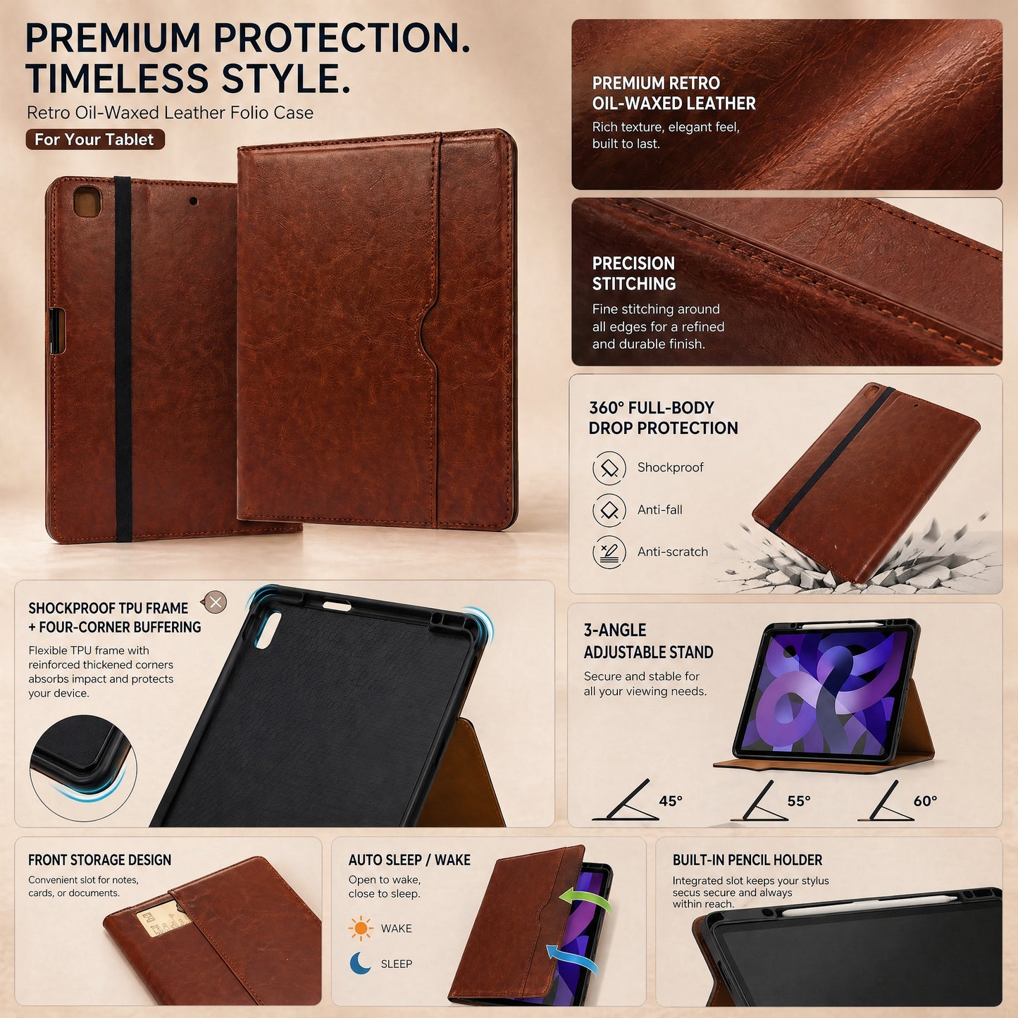 SENYOSON Light Blue iPad Case for iPad 10th 11th Generation (A16) 10.9/11 Inch 2022/2025, Premium Leather V1243-PG-IPADCASE10TH-LIGHTBLUE