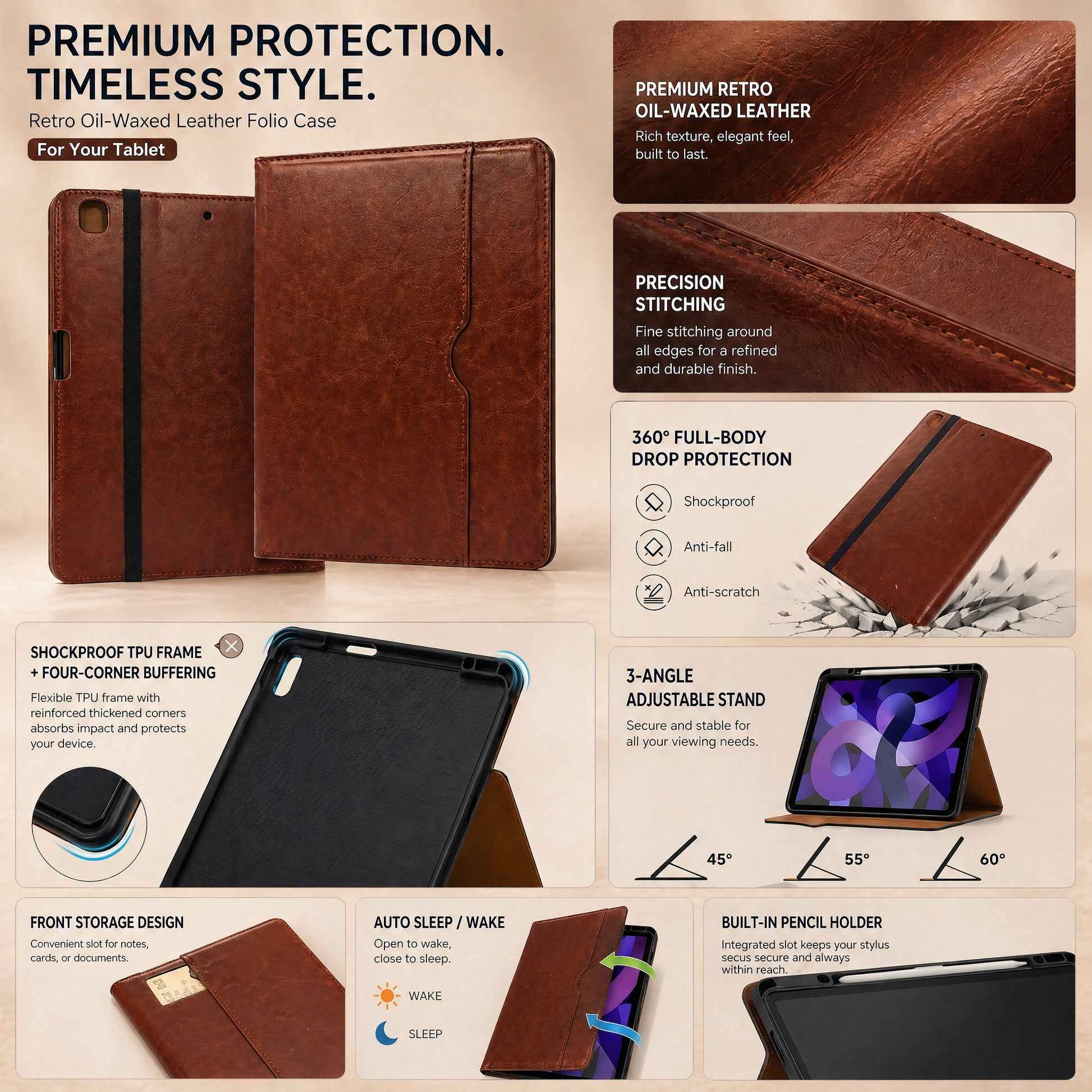 SENYOSON Dark Red iPad Pro Case for iPad Pro 13" 1st Gen M4 2024, Premium Leather Folio Stand Cover with V1243-PG-IPADCASE13PRO-DARKRED