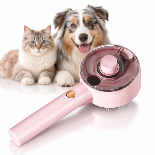 Pink USB Rechargeable Pet Spray Grooming Brush for Cats and Dogs, Self Cleaning Slicker Brush with Fine Mist, V1243-PWSO5BASICSPRAYSRUSHPINK