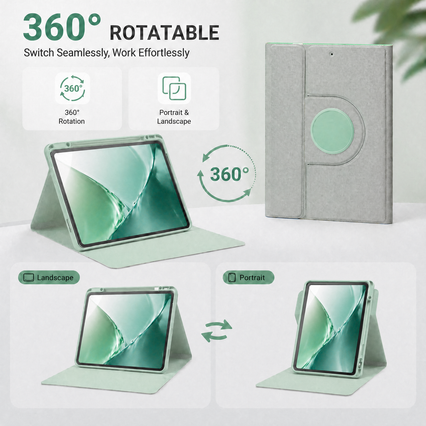 SENYOSON Green iPad Case for 9.7 Inch iPad 5th/6th Generation & iPad Air 2, Detachable Magnetic Rotating V1243-ROTATING-IPADCASE97-GREEN