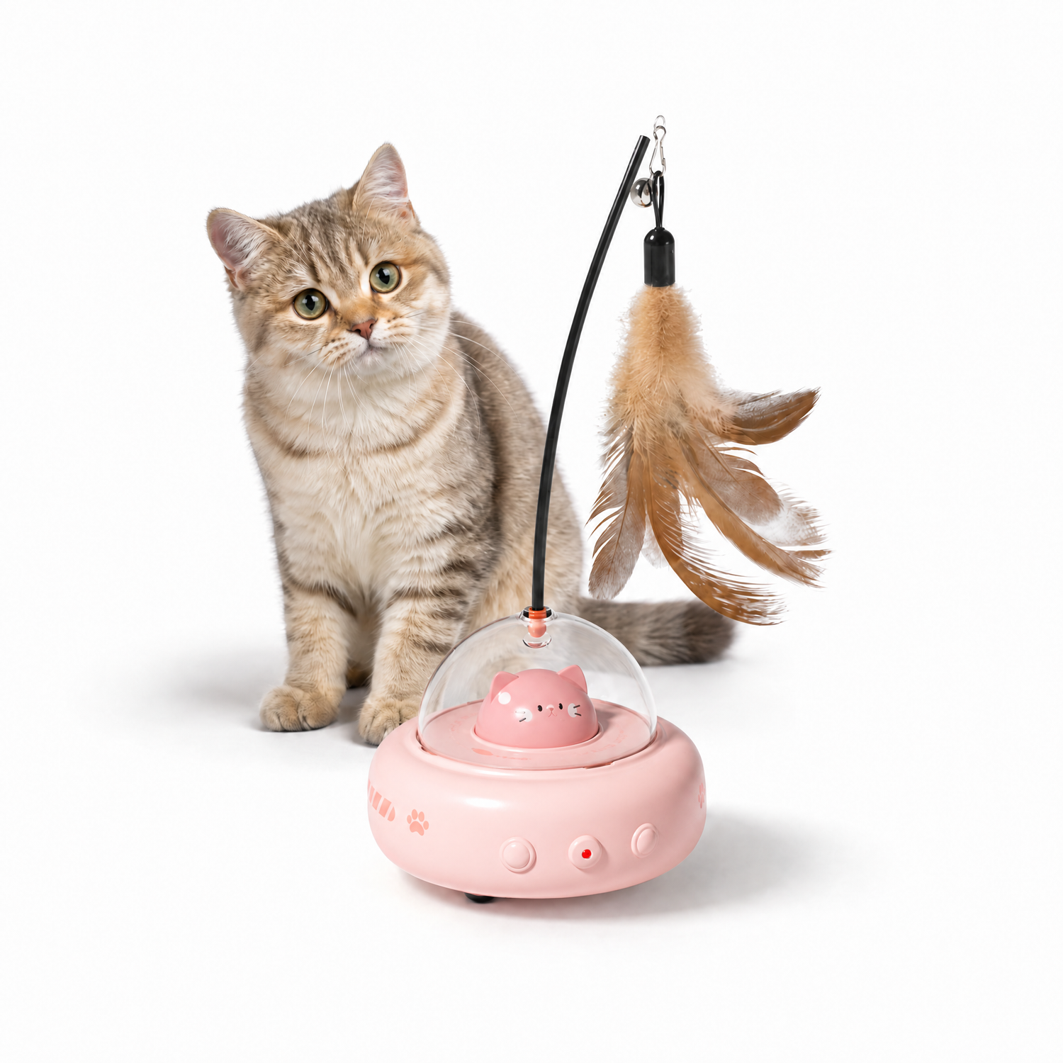 Pink Smart Cat Teaser Toy Rechargeable Interactive Cat Toy with Red Dot Light, Feather Wand, Obstacle V1243-WJ01