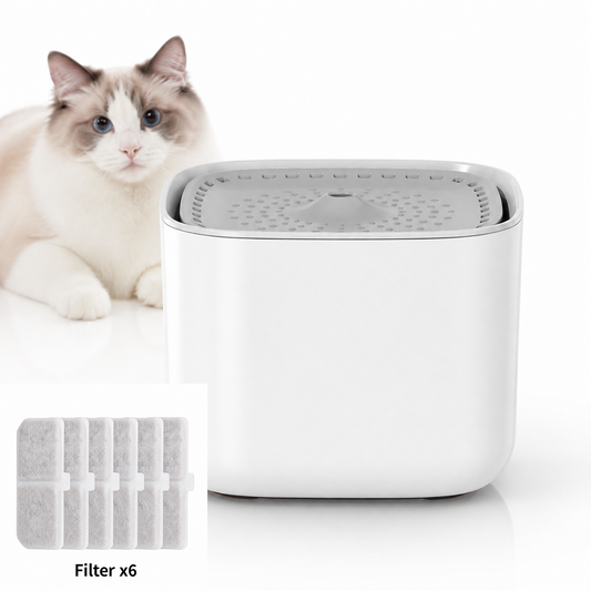 White 3L/101oz Automatic Cat Water Fountain,6 Filters Included, Pet Water Dispenser with USB Wired Power, V1243-XC528CATFOUNTAINWHITE6FILTERS