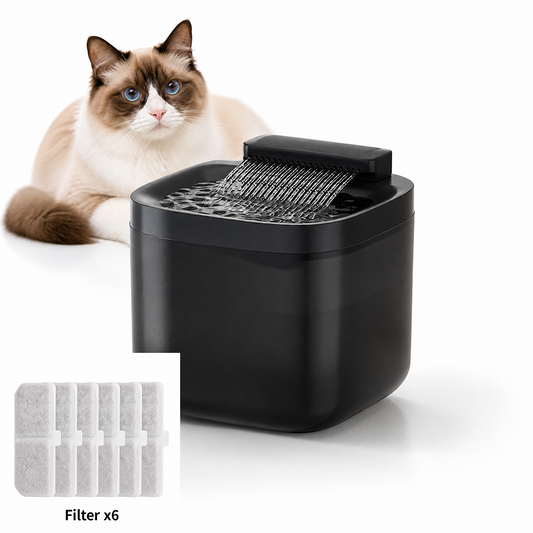 Black Cat Water Fountain 3L,6 Filter included, Wired Pet Water Dispenser for Cats & Small Dogs, V1243-YSJ1101PETWATERFOUNTAINBLACKFILTERS