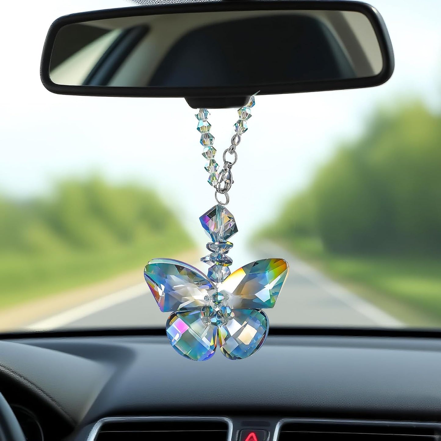 Crystal Glass Butterfly Car Key Charm Mirror Hanging Ornaments Gift (Butterfly-1) V1250-B07XCCG2KP