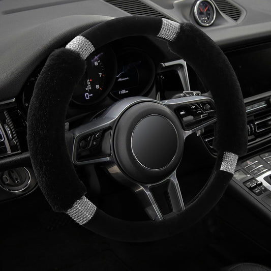 Rhinestone Fluffy Steering Wheel Cover - Comfortable Non-Slip Luxury Faux Wool, Universal Fit for 14.5" to V1250-B07XM6FN2W