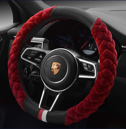 Luxury Fluffy Steering Wheel Cover for Women,Soft Warm Short Plush Steering Wheel Cover Red Fuzzy with V1250-B07YQFPNTM