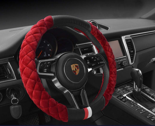 Luxury Fluffy Steering Wheel Cover for Women,Soft Warm Short Plush Steering Wheel Cover Red Fuzzy with V1250-B07YQFPNTM